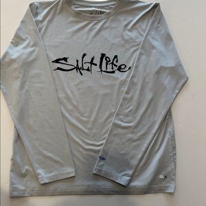 Salt Life Youth Long Sleeve Shirt - Light Gray with Black Logo-YXL